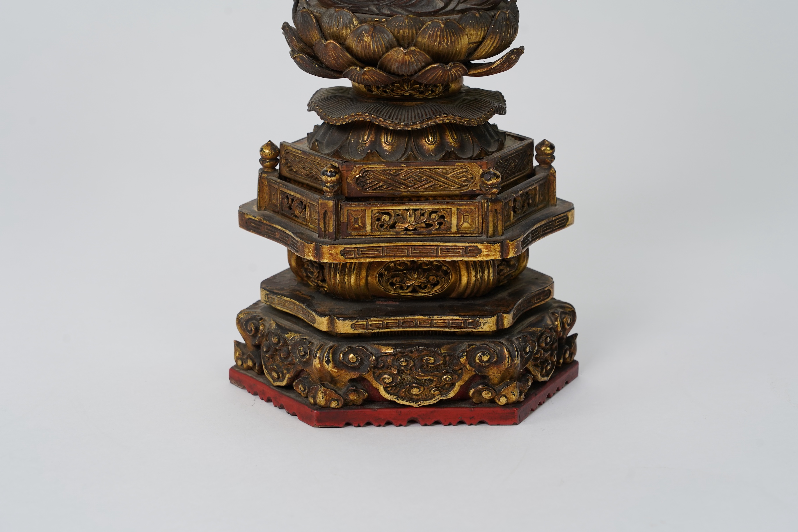 A Japanese Buddhist boxwood and giltwood seated figure of Dainichi Nyorai, 19th century